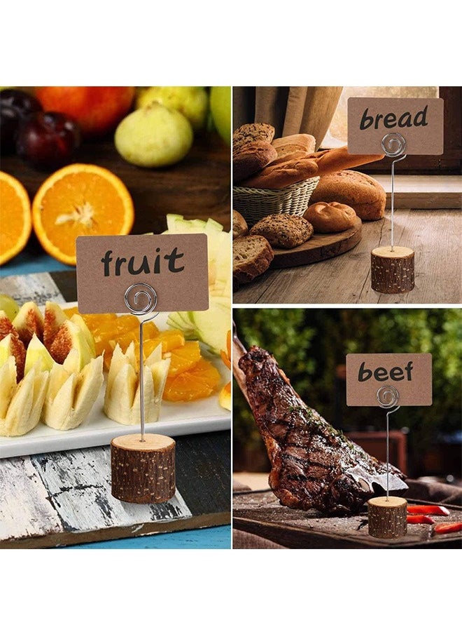 Garlo 10Pcs Premium Wood Place Card Holders with Swirl Wire and 100 Pcs Kraft Place Cards, Rustic Wood Table Number Holders Stands, Name Cards Photo Holders for Wedding Party Sign Food Cards Label  - Image 3