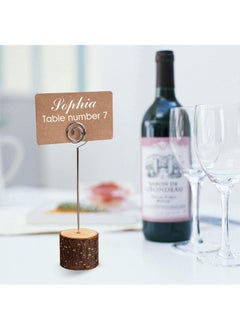 Garlo 10Pcs Premium Wood Place Card Holders with Swirl Wire and 100 Pcs Kraft Place Cards, Rustic Wood Table Number Holders Stands, Name Cards Photo Holders for Wedding Party Sign Food Cards Label  - Image 2
