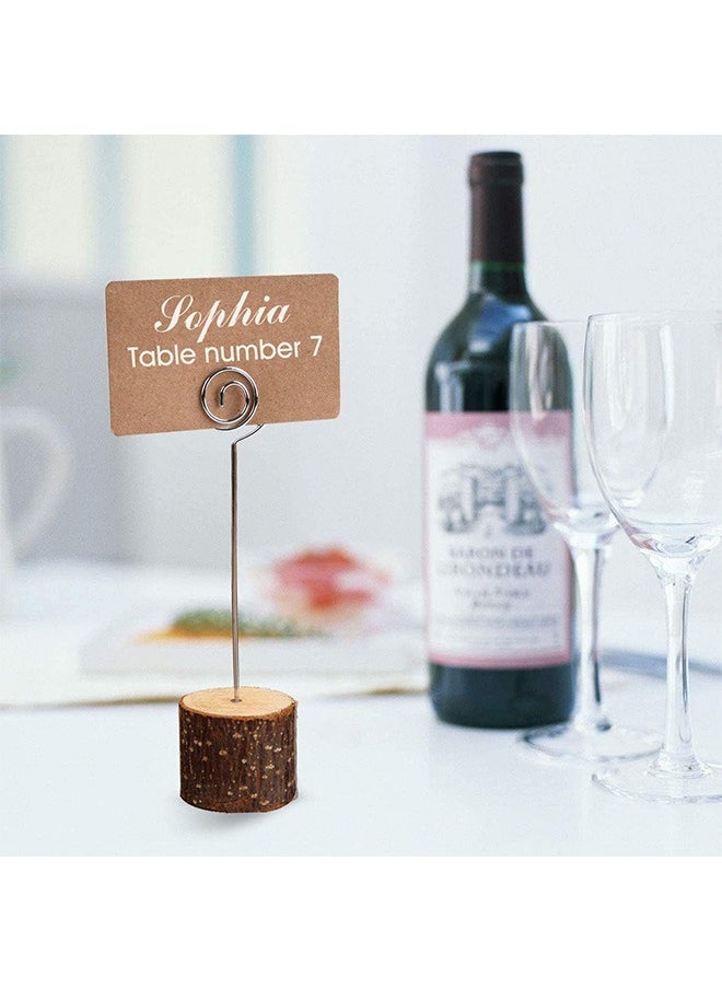 Garlo 10Pcs Premium Wood Place Card Holders with Swirl Wire and 100 Pcs Kraft Place Cards, Rustic Wood Table Number Holders Stands, Name Cards Photo Holders for Wedding Party Sign Food Cards Label  - Image 2