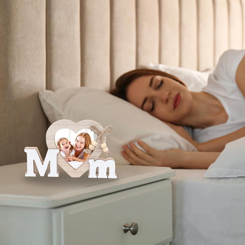 كاست ويف إطار صور خشبي لأمي، هدية عيد ميلاد لأمي من الأطفال، حامل صور عيد الأم، تذكار ديكور منزلي ريفي، عرض طاولة لصورة عائلية، هدية عيد الشكر وعيد الميلاد - Image 3