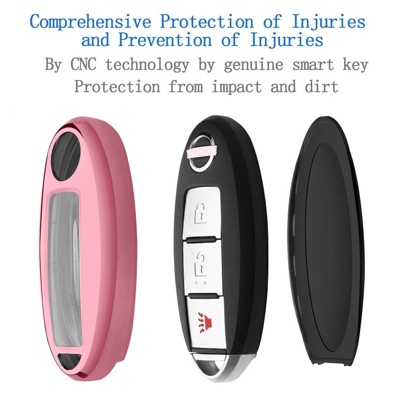 Autophone Compatible with Nissan Key Fob Cover with Leather Keychain Soft TPU Protection Key Case for Altima Maxima Rogue Armada Pathfinder Smart Key 3 4 5-Button (Pink) - Image 5