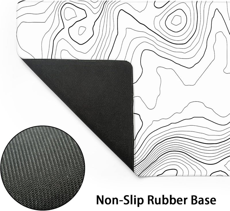 aportt Topographic Contour White Gaming Mouse Pad XL Topo Geographic Map Lines Extended Large Mouse Pad Big Desk Mat Non-Slip Rubber Base Stitched Edge Long Keyboard Playmat for Desk Computer,31.5×11.8 in - Image 3