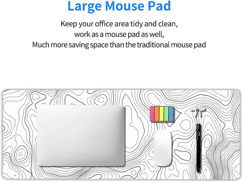 aportt Topographic Contour White Gaming Mouse Pad XL Topo Geographic Map Lines Extended Large Mouse Pad Big Desk Mat Non-Slip Rubber Base Stitched Edge Long Keyboard Playmat for Desk Computer,31.5×11.8 in - Image 5