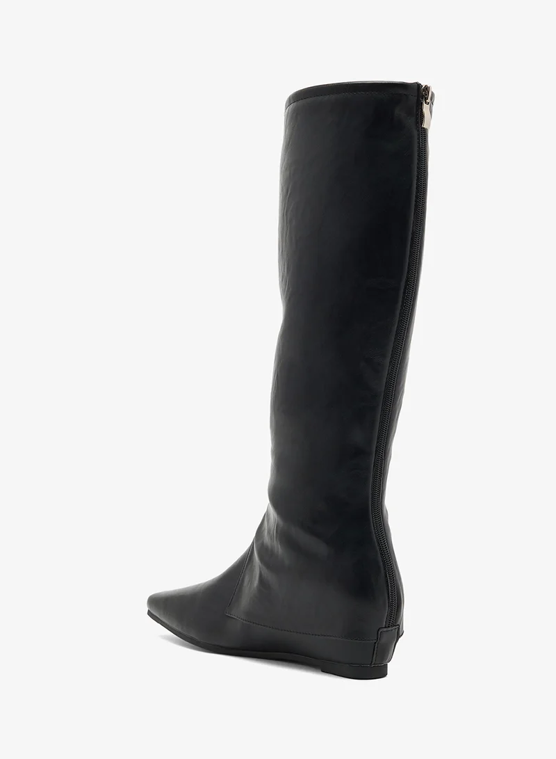 Ella Black Faux Leather Knee High Boots for Women | Best Price UAE