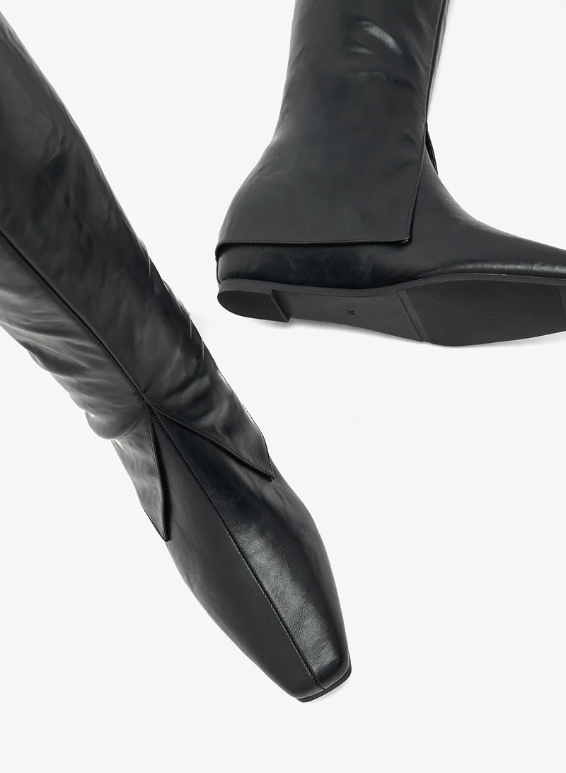 Ella Black Faux Leather Knee High Boots for Women | Best Price UAE
