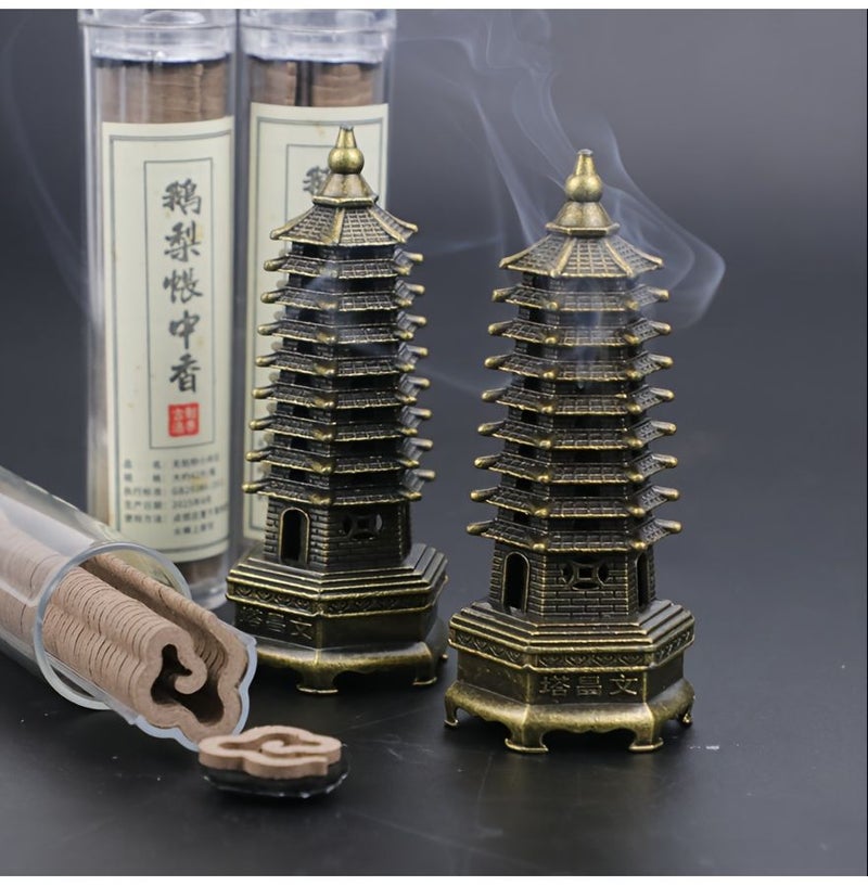 Chinese Traditional Study Desk Decor Metal Wenchang Pagoda Incense Burner For Focus Success Compatible With Sandalwood Incense No Electricity Needed Cultural Home Office Decor - Image 2