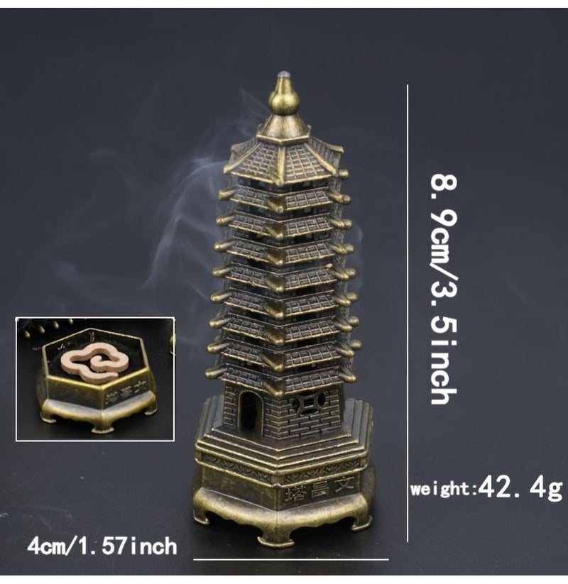 Chinese Traditional Study Desk Decor Metal Wenchang Pagoda Incense Burner For Focus Success Compatible With Sandalwood Incense No Electricity Needed Cultural Home Office Decor - Image 3