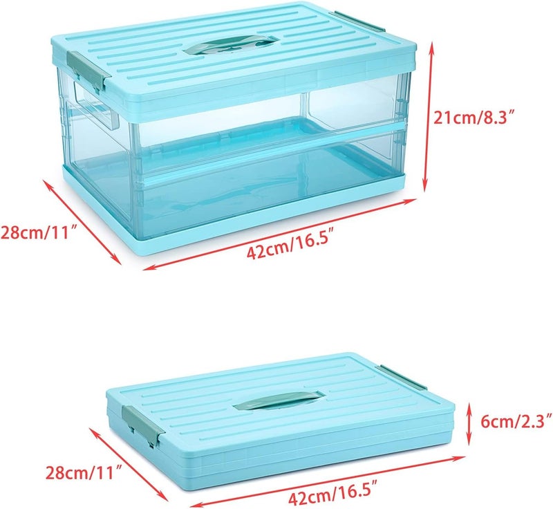 Foldable Plastic Storage Box With Lid, Upgrade Multifunction Transparent Collapsible Storage Bins, Stackable Clear Latch Storage Box with Handle, Blue - Image 4