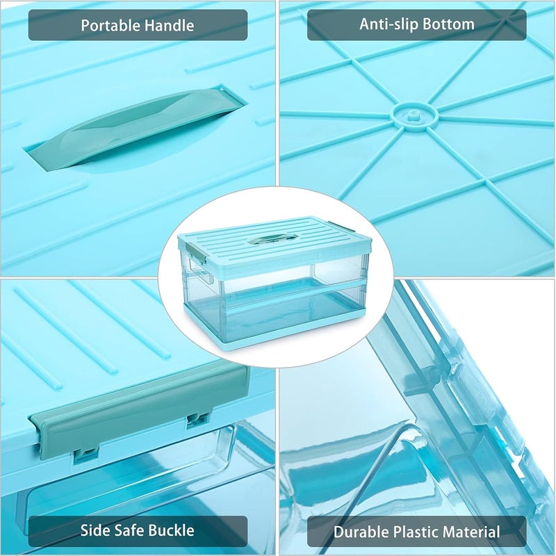 Foldable Plastic Storage Box With Lid, Upgrade Multifunction Transparent Collapsible Storage Bins, Stackable Clear Latch Storage Box with Handle, Blue - Image 5