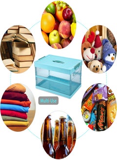KASTWAVE Foldable Plastic Storage Box With Lid, Upgrade Multifunction Transparent Collapsible Storage Bins, Stackable Clear Latch Storage Box with Handle, Blue  - Image 1