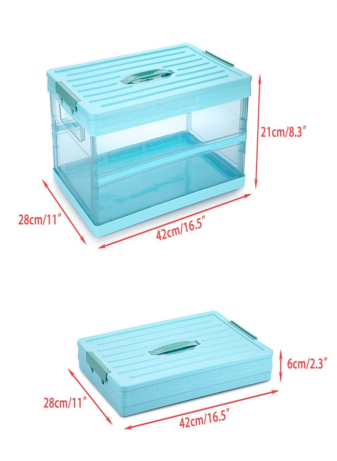 KASTWAVE - Foldable Plastic Storage Box With Lid, Upgrade Multifunction Transparent Collapsible Storage Bins, Stackable Clear Latch Storage Box with Handle, Blue - Image 1