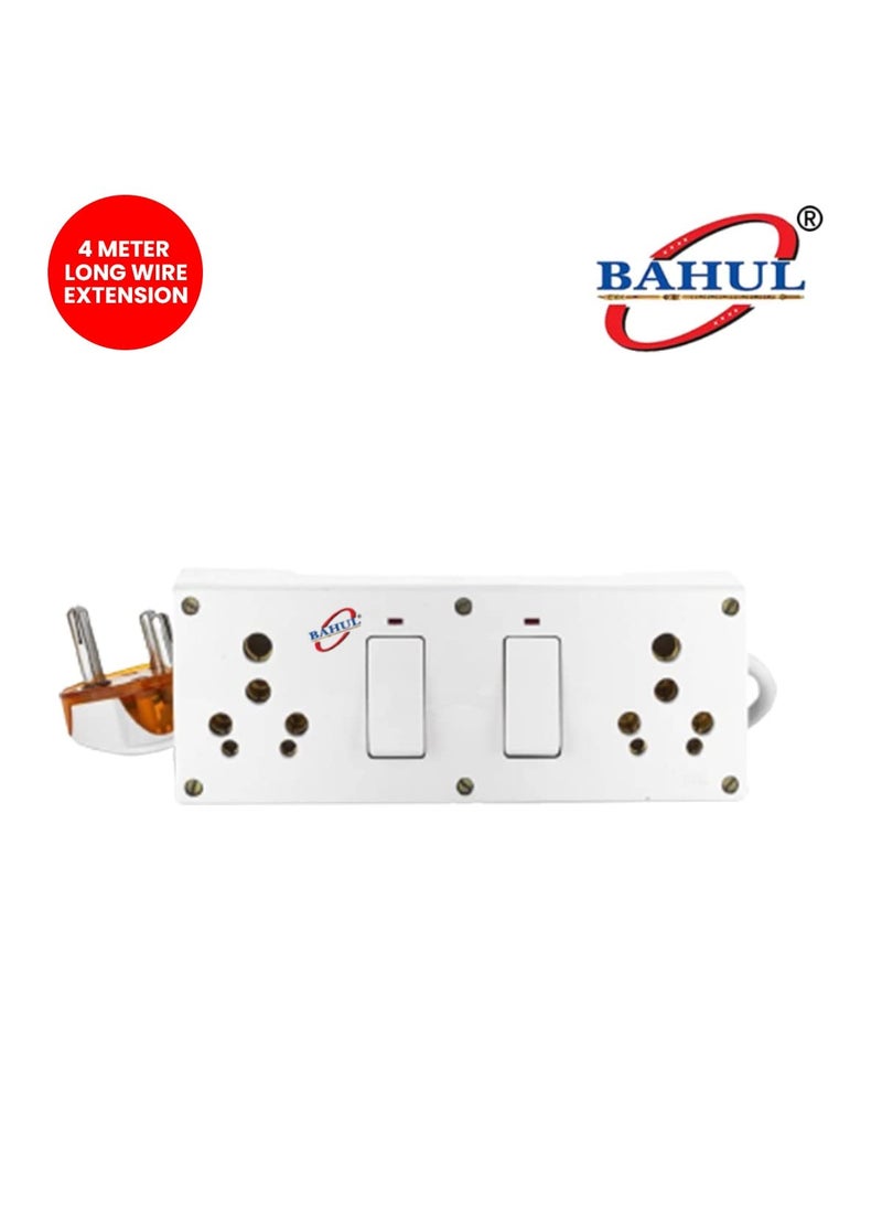 Bahul BAHUL Three pin Multi Plug Point 4 Meter Cord Wall 2Socket and 2Switches Multi Outlet Extension Board  - Image 3