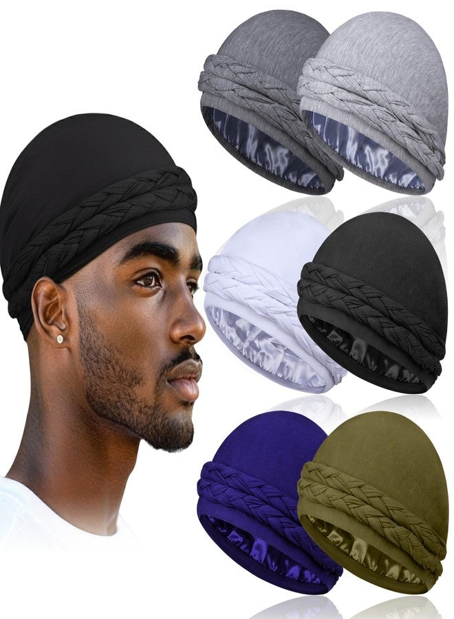 MLTUARG 6 Pack Satin Lined Turbans for Men, Silky Mens Turban Durag for Waves, Braids & Hair Care - Image 1