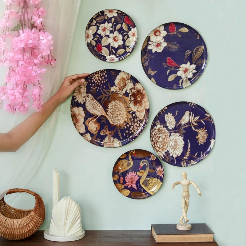 RITUALISTIC Oriental Blooms Wall Plates for home decoration Wall decor items for living room Metal Wall dcor Gift items for women and men Home Dcor Gift Items Set of 5 plates - Image 2