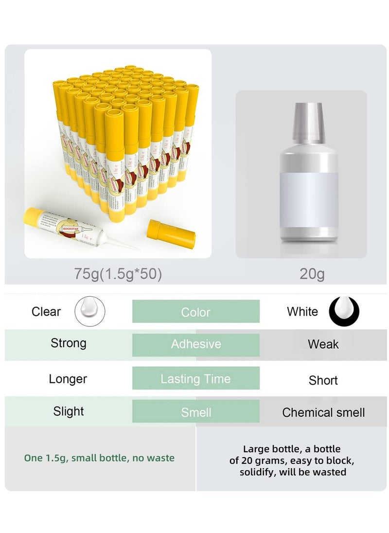 Excefore 1.5 Gram x 50 Vial Convenient Super Glue, All Purpose Adhesive,Super Glue Bulk,Instant bonding for bonding Glass, Leather, Metal, Wood, Plastic, Silicone, Rubber,Jewelry  - Image 2