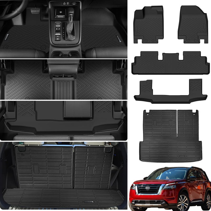 Floor Mats Trunk Mat for 2022 2023 2024 2025 Nissan Pathfinder 7 Seats with Backrest Mat All Weather TPE Rubber Cargo Liner for 20222025 Nissan Pathfinder Accessories