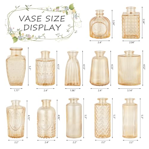 RUCKAE 12 Pack Glass Bud Vases Mini Flower Vase Small Vintage Vases for Centerpiece Table Wedding Decorations Home Decor Party (Gold) - Image 2