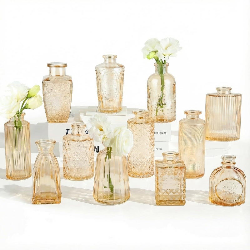 RUCKAE 12 Pack Glass Bud Vases Mini Flower Vase Small Vintage Vases for Centerpiece Table Wedding Decorations Home Decor Party (Gold) - Image 3