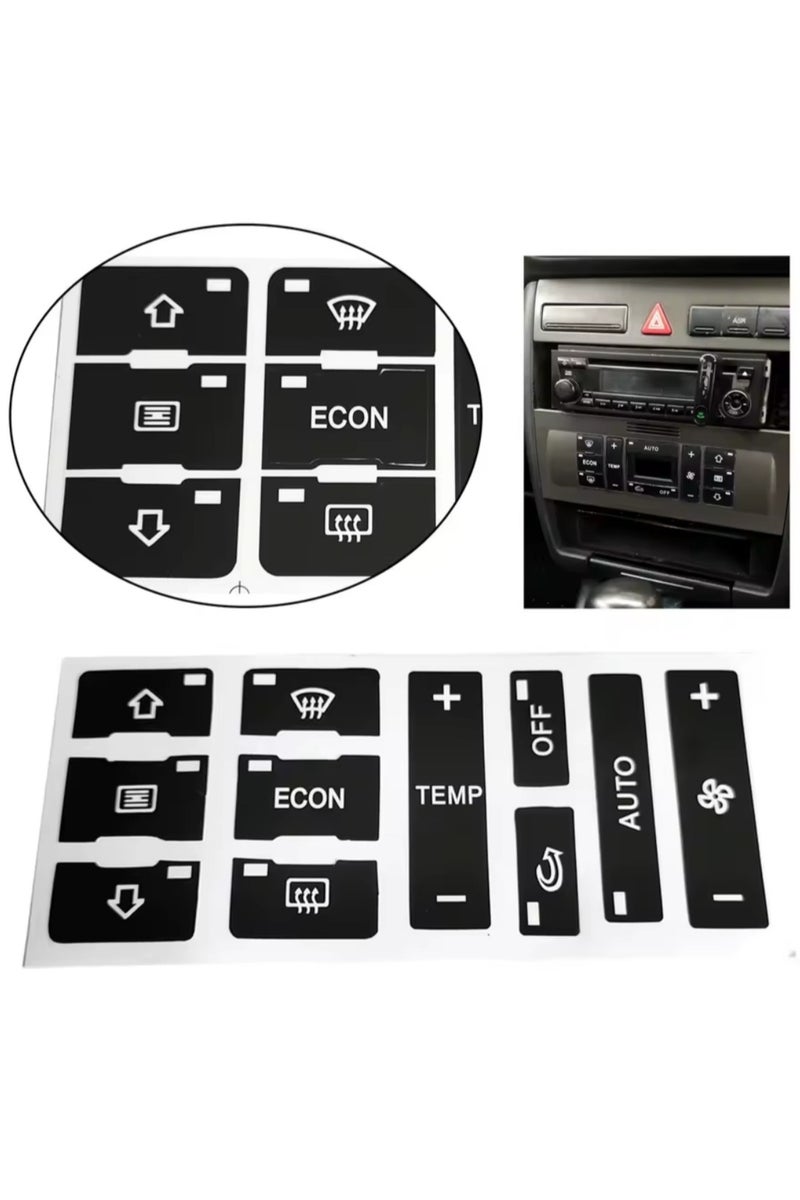 A set of stickers to repair faded or smudged air conditioning control buttons. This is a replacement sticker to correct and clarify the buttons. Compatible with Audi A2, A3 and A8L. The sticker is placed over the button only to renew the button color and clarify the shape of the scratched or erased buttons - Image 1