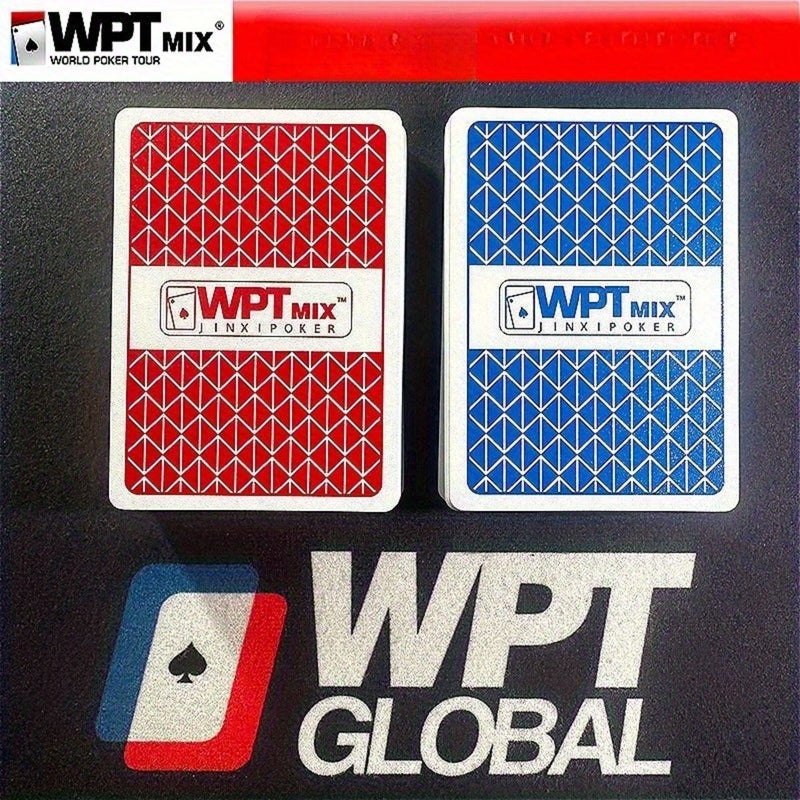 طقم بطاقات بوكر WPT Texas Holdem مكون من قطعتين، بجودة احترافية لمستوى البطولات، باللونين الأحمر والأزرق، بلاستيك صلب عالي الجودة مقاوم للثني، طلاء صامت غير قابل للانزلاق، مثالي لعشاق اللعبة. - Image 4