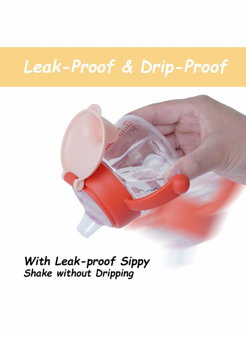 Sippy Cups for Baby 6+ Months, 180ML Toddler Bottles, Spill-Proof Transition Learner Infant 6-24 Month, Clear Scale Trainer Cup with Weighted Straw Cover (Orange Lion)
