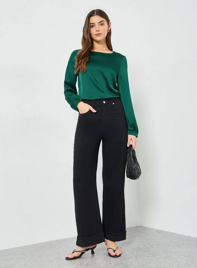 Take Two Dark Green Solid Long Sleeve Top