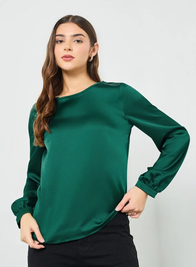 Take Two Dark Green Solid Long Sleeve Top