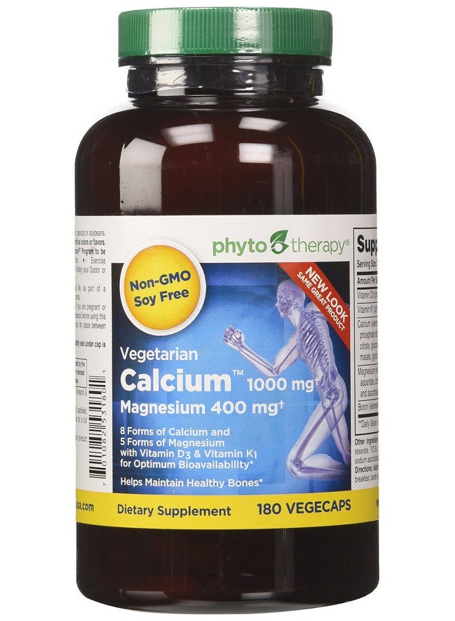 Phyto-Therapy Vegetarian Calcium with Magnesium Capsules, 180 Count