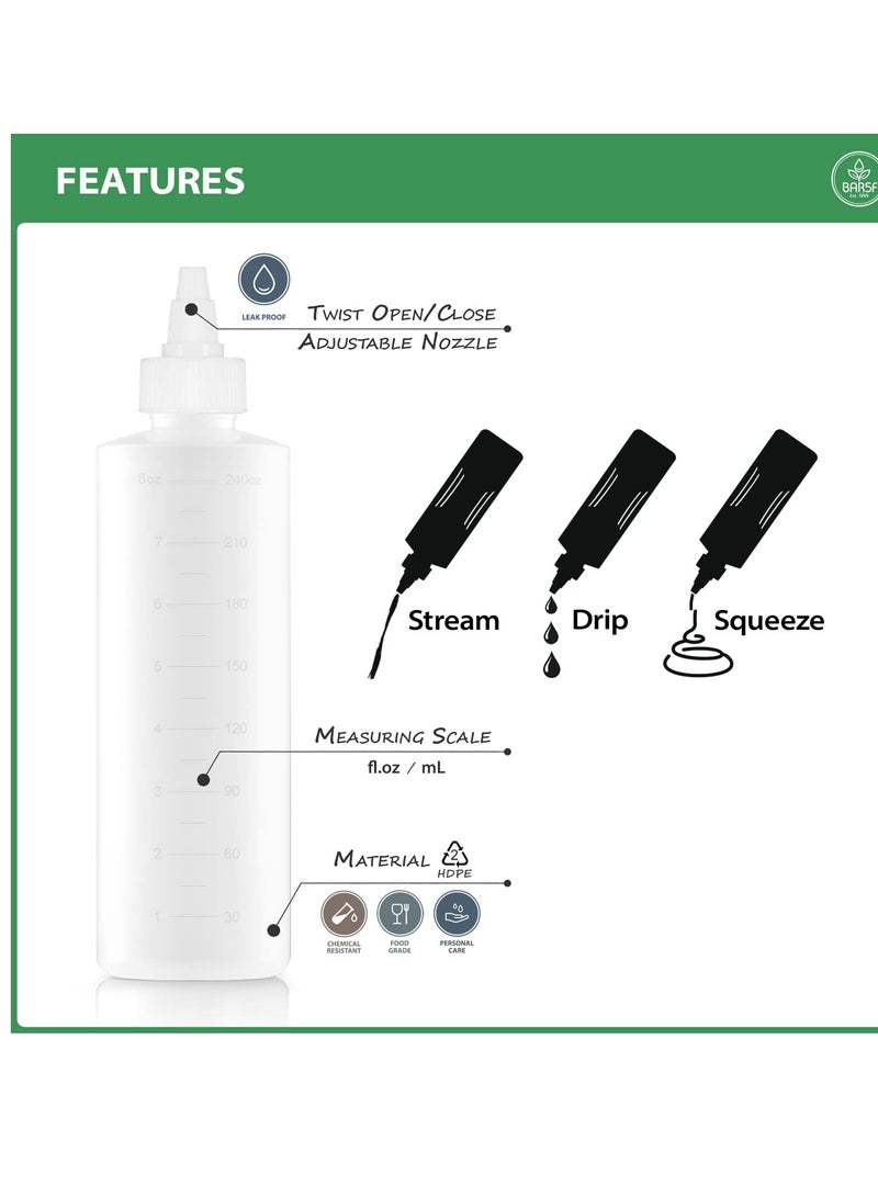 Bar5F Applicator Bottle for Hair - 2-Pack, 8.5 Ounce, Translucent, Adjustable Nozzle, Open/Close Feature, Squeeze Design with Measuring Scale - Ideal for Scalp, Hair Color, Roots, Hair Oil Application - Image 3