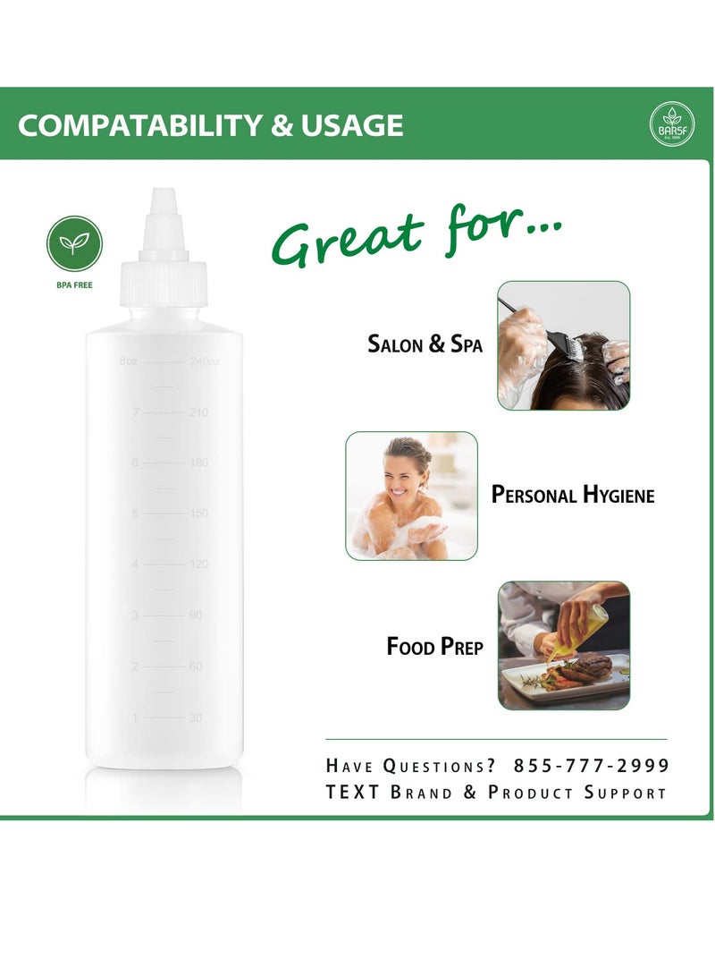 Bar5F Applicator Bottle for Hair - 2-Pack, 8.5 Ounce, Translucent, Adjustable Nozzle, Open/Close Feature, Squeeze Design with Measuring Scale - Ideal for Scalp, Hair Color, Roots, Hair Oil Application - Image 5