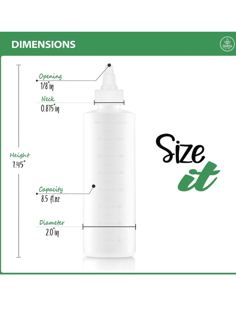 Bar5F Applicator Bottle for Hair - 2-Pack, 8.5 Ounce, Translucent, Adjustable Nozzle, Open/Close Feature, Squeeze Design with Measuring Scale - Ideal for Scalp, Hair Color, Roots, Hair Oil Application - Image 4