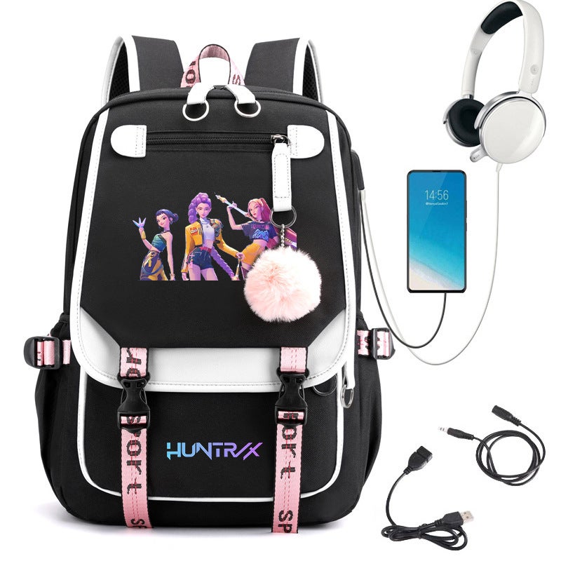 Anime Cartoon Korean Style Student School Bag Daily Outdoor Black Backpack Sale 0813 - Image 4