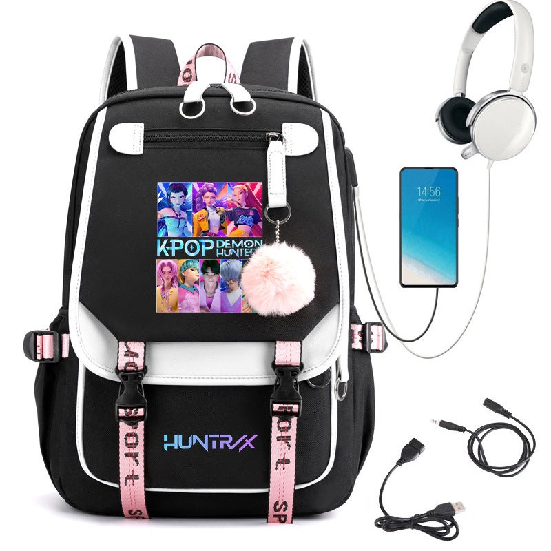 Anime Cartoon Korean Style Student School Bag Daily Outdoor Black Backpack Sale 0813 - Image 5