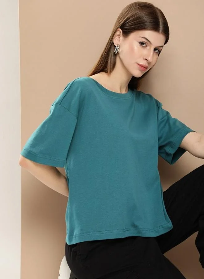 ستايلي Women Green Cotton Boxy T-Shirt By Bene Kleed