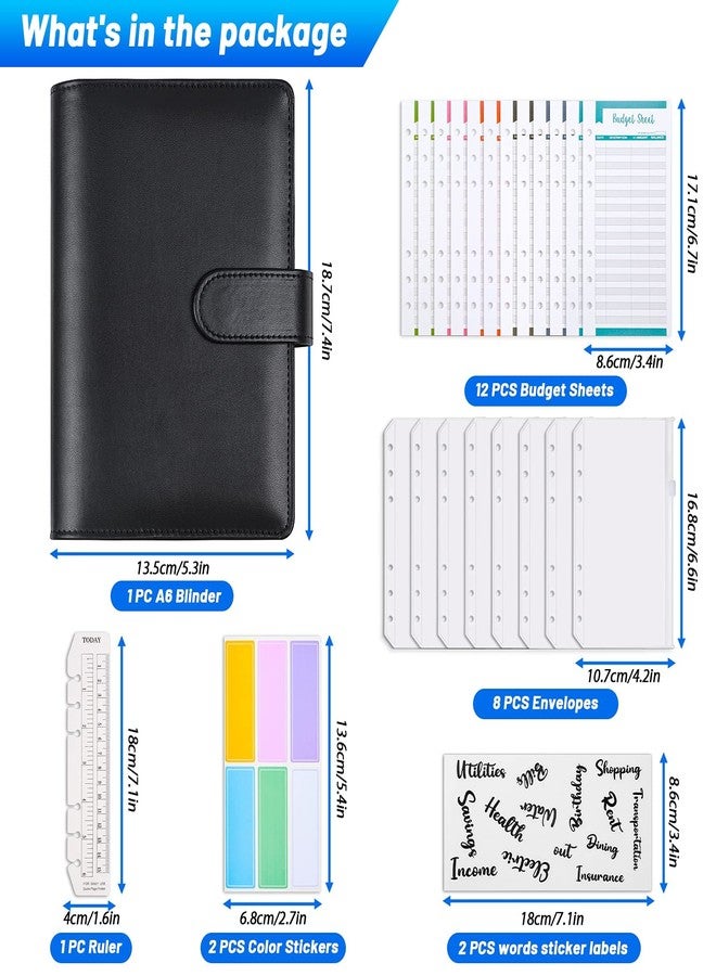 Modacraft A6 PU Leather Budget Binder Notebook Planner 6 Ring Money Organizer 8 Cash Envelopes Waterproof 29 Categories Letter Stickers 12 Budget Sheets 12 Label Stickers 1 Ruler Bookmark for Saving - Image 2