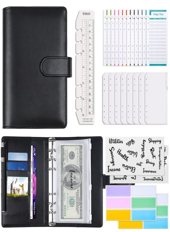 Modacraft A6 PU Leather Budget Binder Notebook Planner 6 Ring Money Organizer 8 Cash Envelopes Waterproof 29 Categories Letter Stickers 12 Budget Sheets 12 Label Stickers 1 Ruler Bookmark for Saving - Image 1