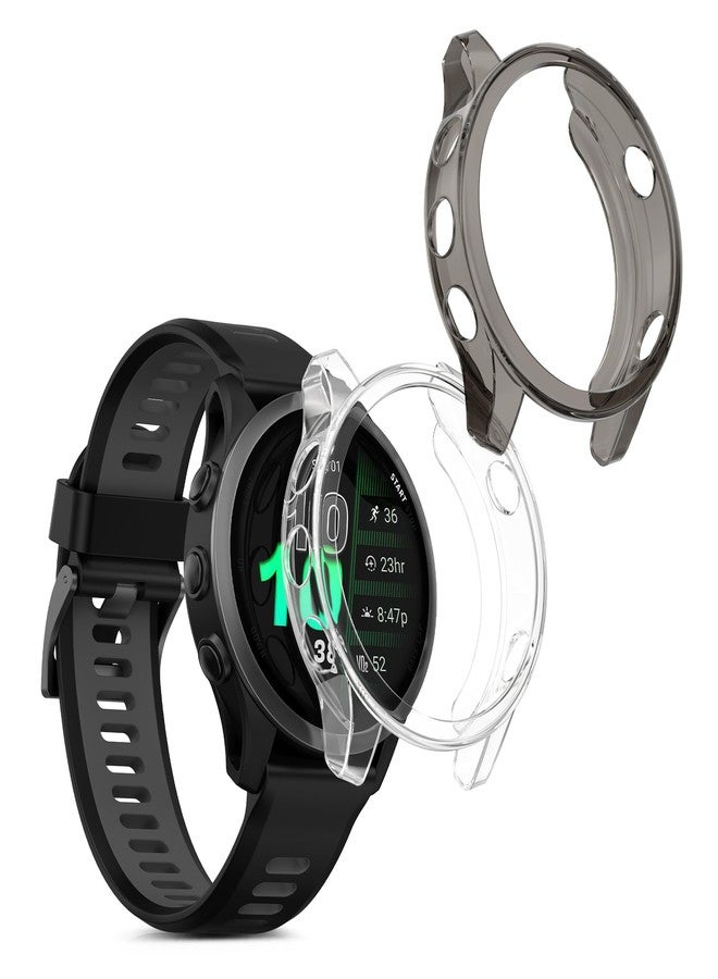 kwmobile Frame Cover Compatible with Garmin Forerunner 970 47mm Cover (2-Pack) - Clear Silicone Case - Black/Transparent - Image 1
