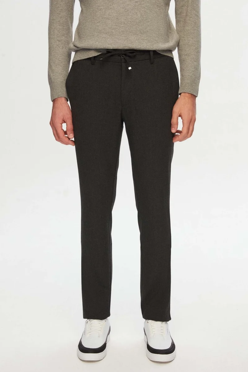 Slim Fit Anthracite Elastic Waist Laced Zippered Lycra Comfortable Jogger Pants 2HC03ORTJGR01