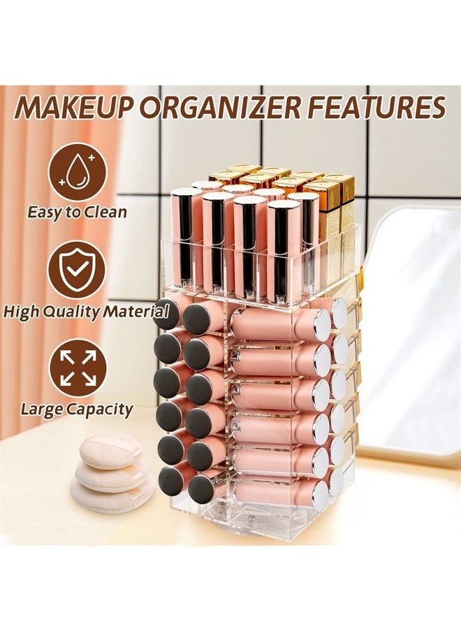 Display4top - Lipstick Holder, Acrylic Rotating 64 Lipstick Tower Organizer, 360 Degree Spinning Lipstick Tower Lipgloss Stand with Removable Dividers - Image 1