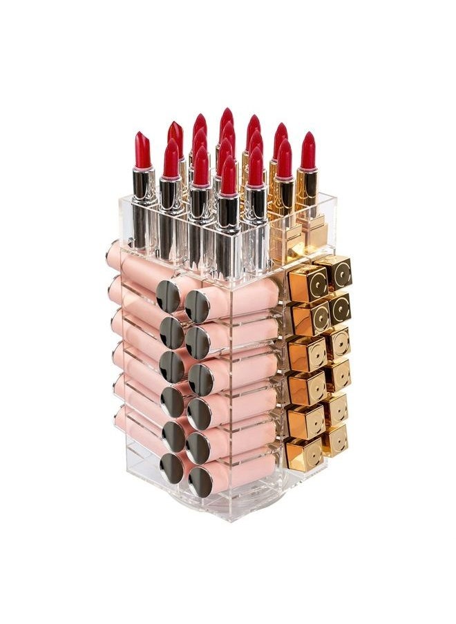 Display4top - Lipstick Holder, Acrylic Rotating 64 Lipstick Tower Organizer, 360 Degree Spinning Lipstick Tower Lipgloss Stand with Removable Dividers - Image 1