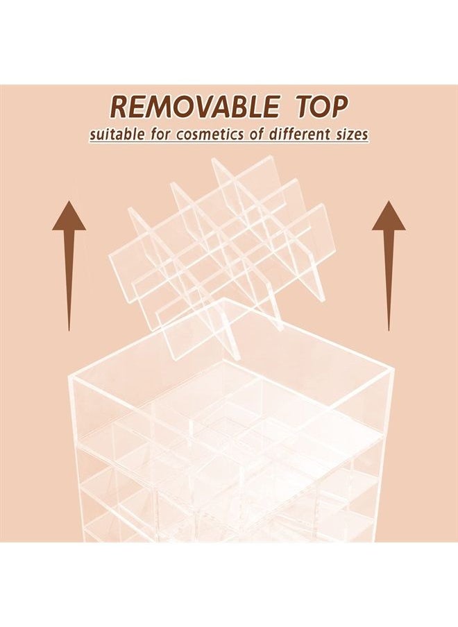 Display4top - Lipstick Holder, Acrylic Rotating 64 Lipstick Tower Organizer, 360 Degree Spinning Lipstick Tower Lipgloss Stand with Removable Dividers - Image 1