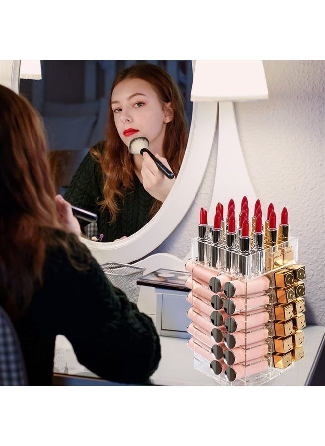 Display4top - Lipstick Holder, Acrylic Rotating 64 Lipstick Tower Organizer, 360 Degree Spinning Lipstick Tower Lipgloss Stand with Removable Dividers - Image 1