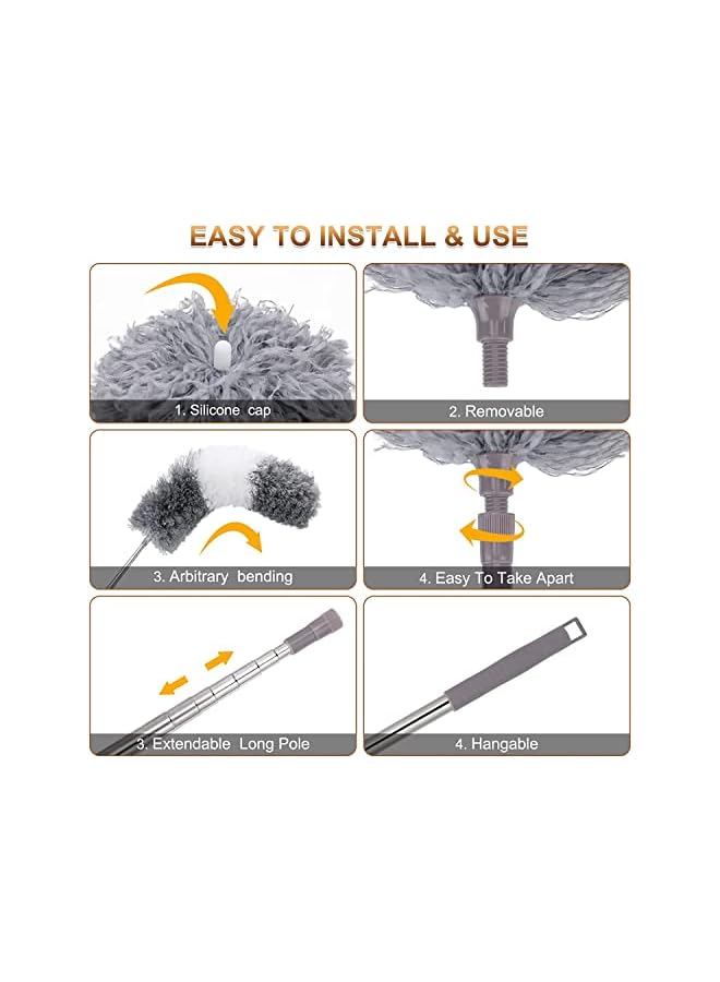 erorex 9 Pcs Microfiber Feather Duster with Extendable Pole, Feather Duster Reaching up to 100 Inches, Bendable and Washable Dusters for Cleaning Ceiling Fan,Ceiling, Blinds, Furniture - Image 4