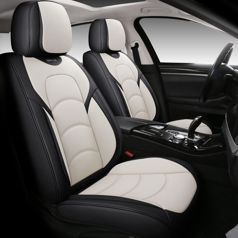 NS YOLO Full Coverage Car Seat Covers Universal Fit for Cars SUVs Pickup Trucks with Waterproof Leatherette in Automotive Vehicle Interior Accessories Black and White Front Pair