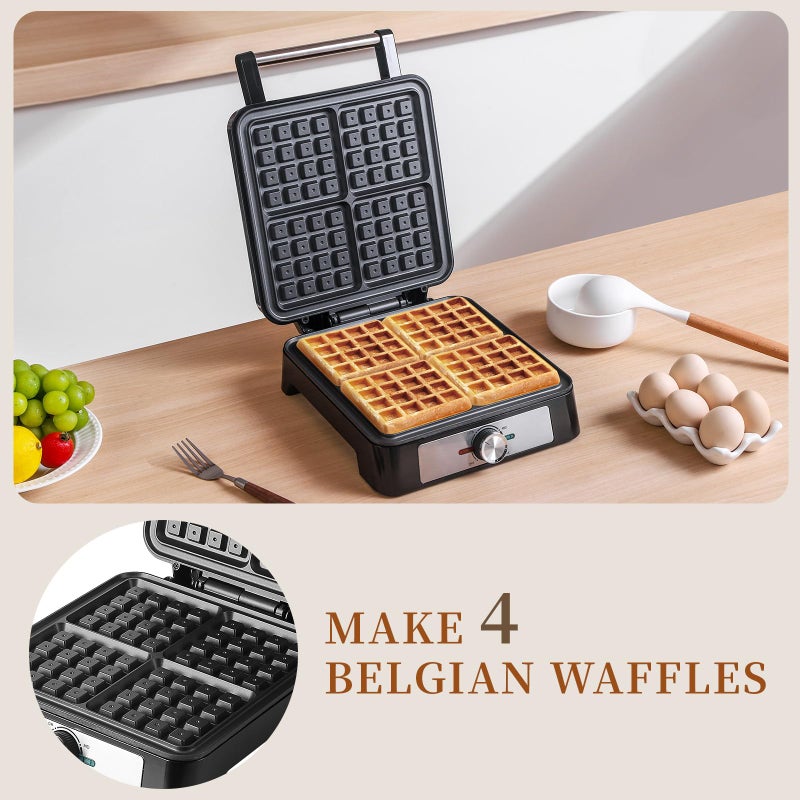 UVFAST Waffles Maker Waffle Iron, 4 Belgian Square Waffle Maker, Belgian Waffle Maker Thick with Non-stick Plate, Breakfast Waffle Machine Make Waffle in Minutes, 3 Browning Level, 1200W - Image 3