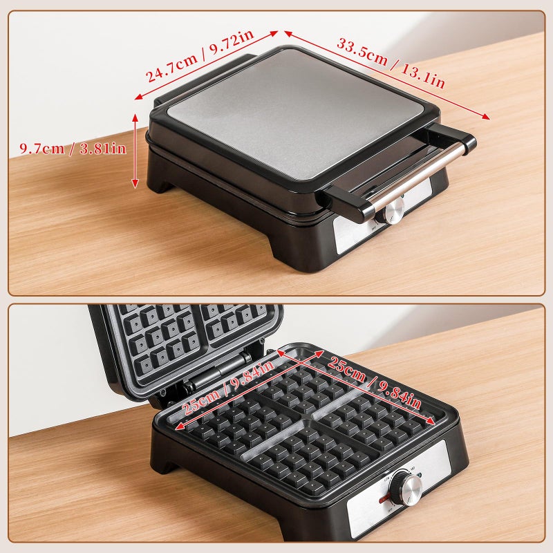 UVFAST Waffles Maker Waffle Iron, 4 Belgian Square Waffle Maker, Belgian Waffle Maker Thick with Non-stick Plate, Breakfast Waffle Machine Make Waffle in Minutes, 3 Browning Level, 1200W - Image 5