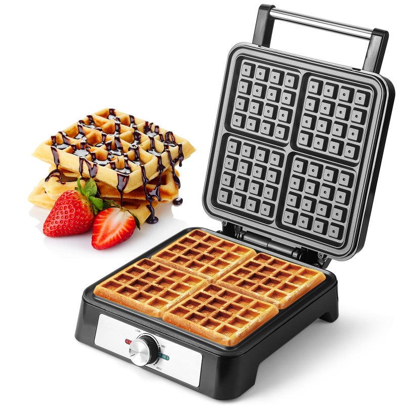 UVFAST Waffles Maker Waffle Iron, 4 Belgian Square Waffle Maker, Belgian Waffle Maker Thick with Non-stick Plate, Breakfast Waffle Machine Make Waffle in Minutes, 3 Browning Level, 1200W - Image 1