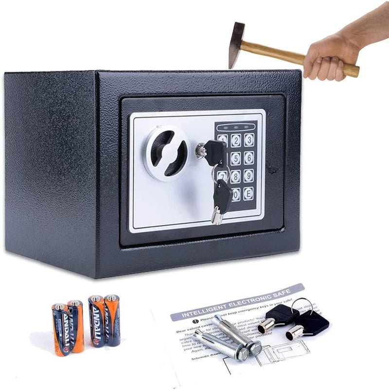 Kixre Kixre Mini Electronic Digital Security Safe Deposit Box With Electronic Keypad Lock and Physical Key For Home Office Hotel Jewelry Passport Watches Cash Storage Locker Black  - Image 1