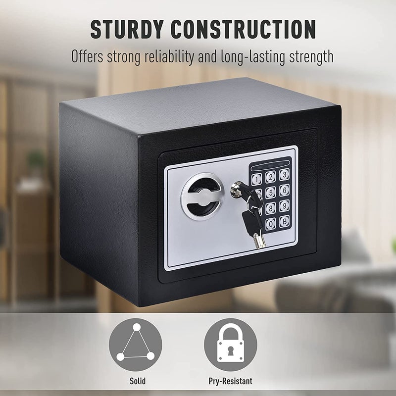 Kixre Kixre Mini Electronic Digital Security Safe Deposit Box With Electronic Keypad Lock and Physical Key For Home Office Hotel Jewelry Passport Watches Cash Storage Locker Black  - Image 5