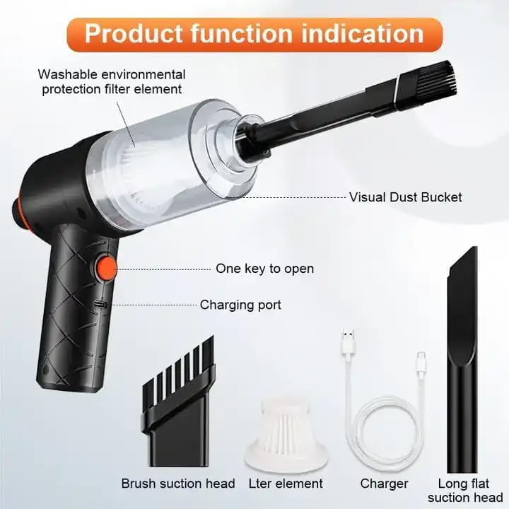 ONERIOUS 3 in 1 Portable Car Vacuum Cleaner with Blower | USB Rechargeable Wireless Handheld Car Vacuum Cleaner Traveling, Camping Reusable,Portable,Rechargeable (Vacuum with Blower)**/- (1) - Image 3